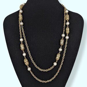 Vintage Sarah Cov Faux Pearl Rope Chain Necklace